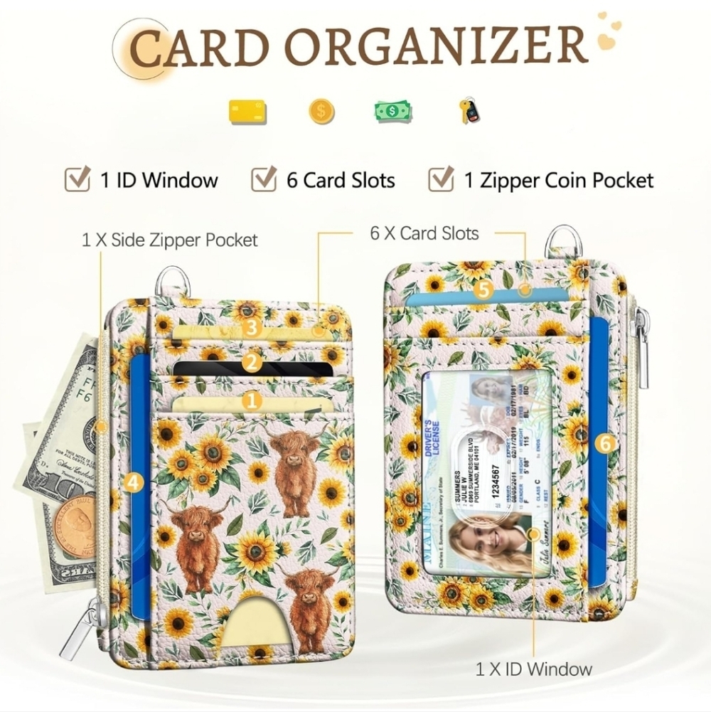 Floral Card Organizer with Sunflower Design